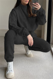 Blue Fashion Casual Solid Patchwork Turtleneck Long Sleeve Two Pieces