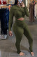 Army Green Sexy Solid Hollowed Out Patchwork Fold O Neck Regular Jumpsuits