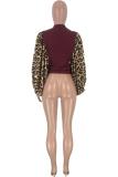 Blue O Neck Long Sleeve Leopard Patchwork