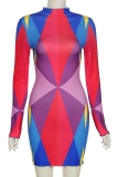 Yellow Sexy Print Patchwork Half A Turtleneck Pencil Skirt Dresses