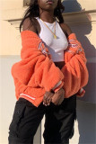 Orange Fashion Casual Letter Print Cardigan Outerwear