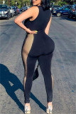 Black Sexy Casual Patchwork Bandage See-through Square Collar Skinny Jumpsuits