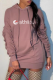 Pink Casual Print Patchwork Hooded Collar Straight Dresses