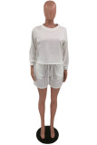 White Fashion Casual Solid Basic O Neck Long Sleeve Two Pieces