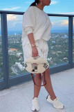 White Fashion Casual Solid Basic O Neck Long Sleeve Two Pieces