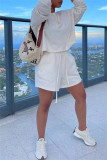 White Fashion Casual Solid Basic O Neck Long Sleeve Two Pieces