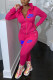 Rose Red Fashion Casual Print Basic Zipper Collar Long Sleeve Two Pieces