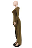 Green Fashion Casual Solid Asymmetrical O Neck Long Sleeve Two Pieces