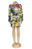 Multicolor Fashion Casual Print Basic Turndown Collar Shirt Dress