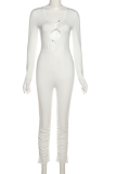 Black Sexy Solid Hollowed Out O Neck Skinny Jumpsuits