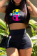 Black Casual Print Letter Hooded Collar Sleeveless Two Pieces