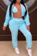 Blue Sexy Solid Patchwork Zipper Zipper Collar Long Sleeve Three Pieces