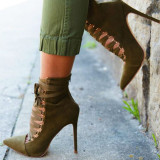 Khaki Fashion Sexy Patchwork Solid Color Pointed High-heel Boots
