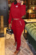 Burgundy Fashion Casual Solid Basic O Neck Long Sleeve Two Pieces