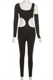 Black Sexy Casual Solid Hollowed Out U Neck Skinny Jumpsuits