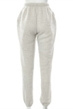 Grey Fashion Casual Letter Print Basic Regular Mid Waist Trousers