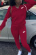 Wine Red Sportswear Letter Solid Embroidered Hooded Collar Long Sleeve Two Pieces