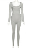 Grey Casual Sportswear Solid Basic O Neck Skinny Jumpsuits
