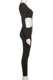 Black Sexy Casual Solid Hollowed Out U Neck Skinny Jumpsuits