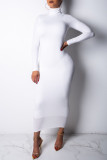 Red Fashion Casual Solid Basic Turtleneck Long Sleeve Dresses
