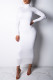 White Fashion Casual Solid Basic Turtleneck Long Sleeve Dresses