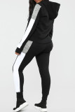 Black Casual Solid Patchwork Hooded Collar Long Sleeve Two Pieces