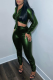Green Sexy Solid Patchwork Turndown Collar Long Sleeve Two Pieces