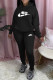 Black Fashion Sportswear Print Patchwork Hooded Collar Long Sleeve Two Pieces