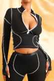 Grey Sexy Solid Patchwork Zipper Collar Long Sleeve Two Pieces