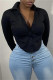 Black Sexy Casual Solid Backless Asymmetrical Turndown Collar Tops