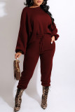 Coffee Fashion Casual Solid Basic O Neck Long Sleeve Two Pieces