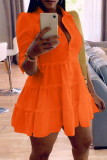 Orange Fashion Casual Solid Turndown Collar Shirt Dress