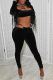 Black Sexy Solid Hollowed Out Off the Shoulder Long Sleeve Two Pieces