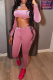 Pink Sexy Solid Hollowed Out Off the Shoulder Long Sleeve Two Pieces