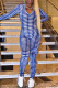 Blue Fashion Casual Print Basic V Neck Skinny Jumpsuits