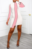 Pink Sexy Solid Patchwork Half A Turtleneck Irregular Dress Dresses