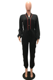 Black Casual Solid Draw String V Neck Harlan Jumpsuits