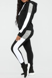 Black Casual Solid Patchwork Hooded Collar Long Sleeve Two Pieces