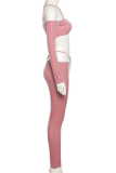 Pink Sexy Solid Hollowed Out Off the Shoulder Long Sleeve Two Pieces