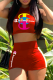 Red Casual Print Letter Hooded Collar Sleeveless Two Pieces