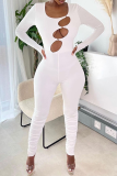 Black Sexy Solid Hollowed Out O Neck Skinny Jumpsuits
