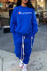 Blue Fashion Street Letter Embroidered O Neck Long Sleeve Two Pieces