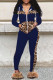 Dark Blue Fashion Casual Print Patchwork Zipper Collar Long Sleeve Two Pieces