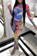 Blue Sexy Casual Print Tie Dye See-through O Neck Long Sleeve Two Pieces