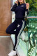 Black Fashion Casual Print Patchwork Zipper Collar Long Sleeve Two Pieces