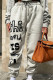 Grey Fashion Casual Letter Print Basic Regular Mid Waist Trousers