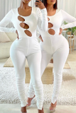 Black Sexy Solid Hollowed Out O Neck Skinny Jumpsuits