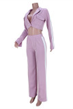 Light Purple Fashion Casual Solid Split Joint Turndown Collar Long Sleeve Two Pieces