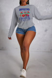 Yellow Sweet Party Print Patchwork Letter O Neck Tops