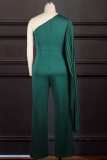 Green Casual Solid Split Joint One Shoulder Boot Cut Jumpsuits